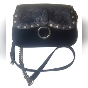 Rebecca Minkoff Pebbled Leather Suede Keith Small Saddle Black Crossbody Bag